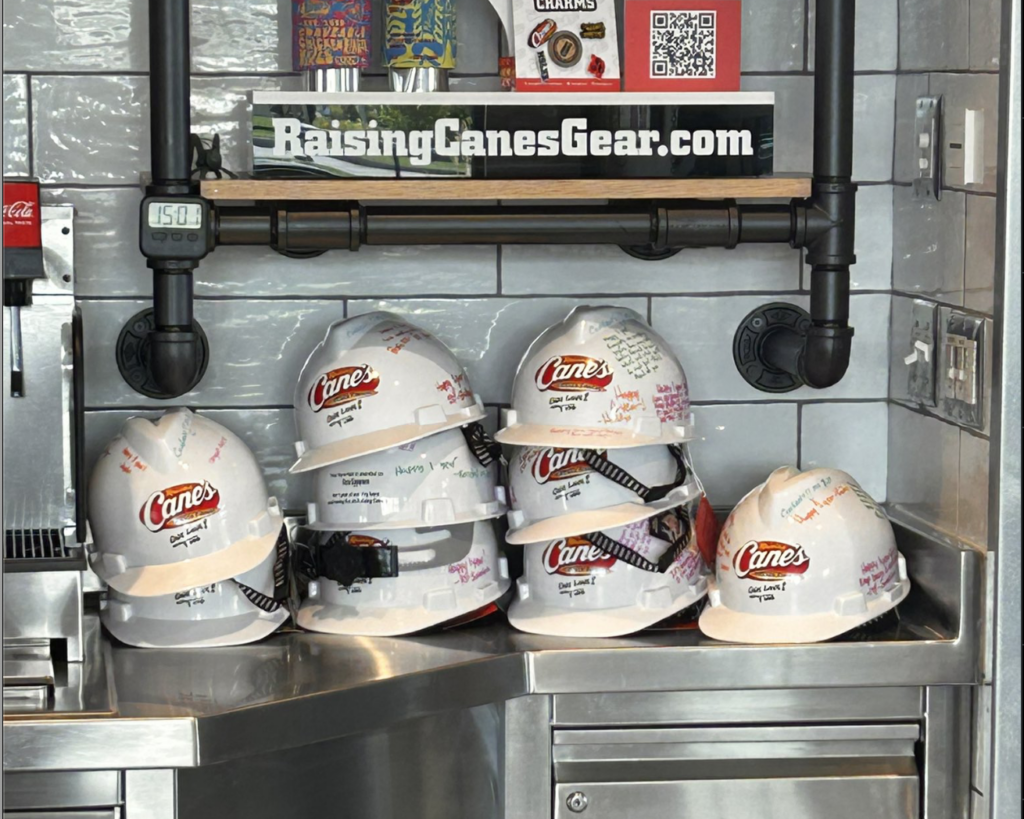 Raisng Cane's Hard Hats for Years of Service Award